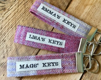 Customised Tweed Keyring - Personalised Tweed Wristlet Keyring - Customised Keychain - Personalised Keyfob - Gift for Friend - Name Keyring