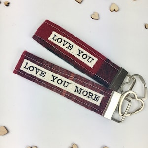 Love You Love You More Keyrings - Valentines Gift for Him - Valentines Gift for Her - Personalised Key Rings - Couple Keyrings - Tweed