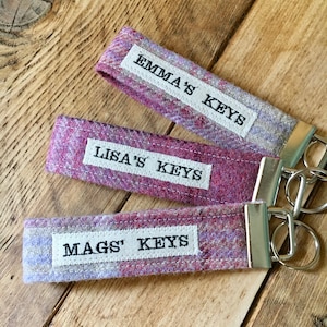 Customised Tweed Keyring Personalised Tweed Wristlet Keyring Customised Keychain Personalised Keyfob Gift for Friend Name Keyring image 1