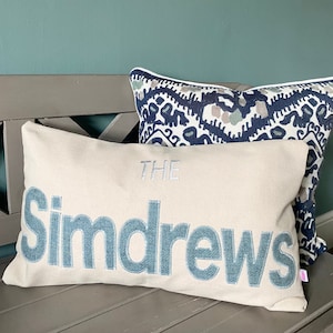 Personalised Family Name Cushion - Surname Cushion - Personalised Wedding Gift - New home Gift - Appliqué Name Cushion - Tweed Cushion