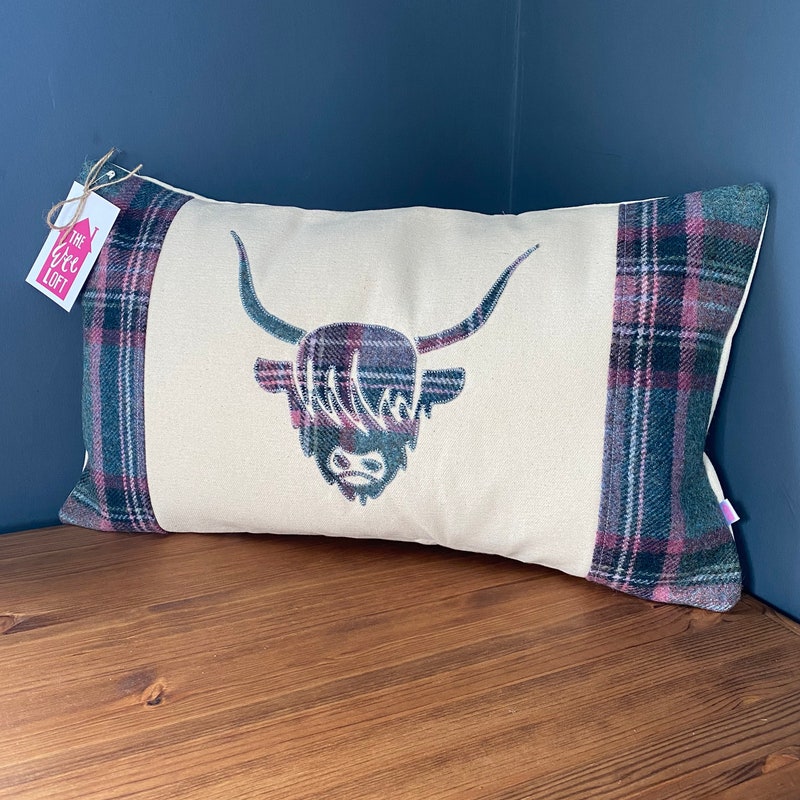 Highland Moo Cow Tweed Cushion- Toffee Apple