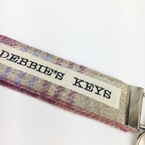 Customised Tweed Keyring Personalised Tweed Wristlet Keyring Customised Keychain Personalised Keyfob Gift for Friend Name Keyring image 4