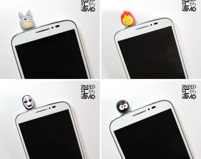 anti dust smartphone fimo 4x inspired studio ghibli stopper jack 3.5mm|dust proof plug|fimo charms cellphones|dust stopper studio ghibli