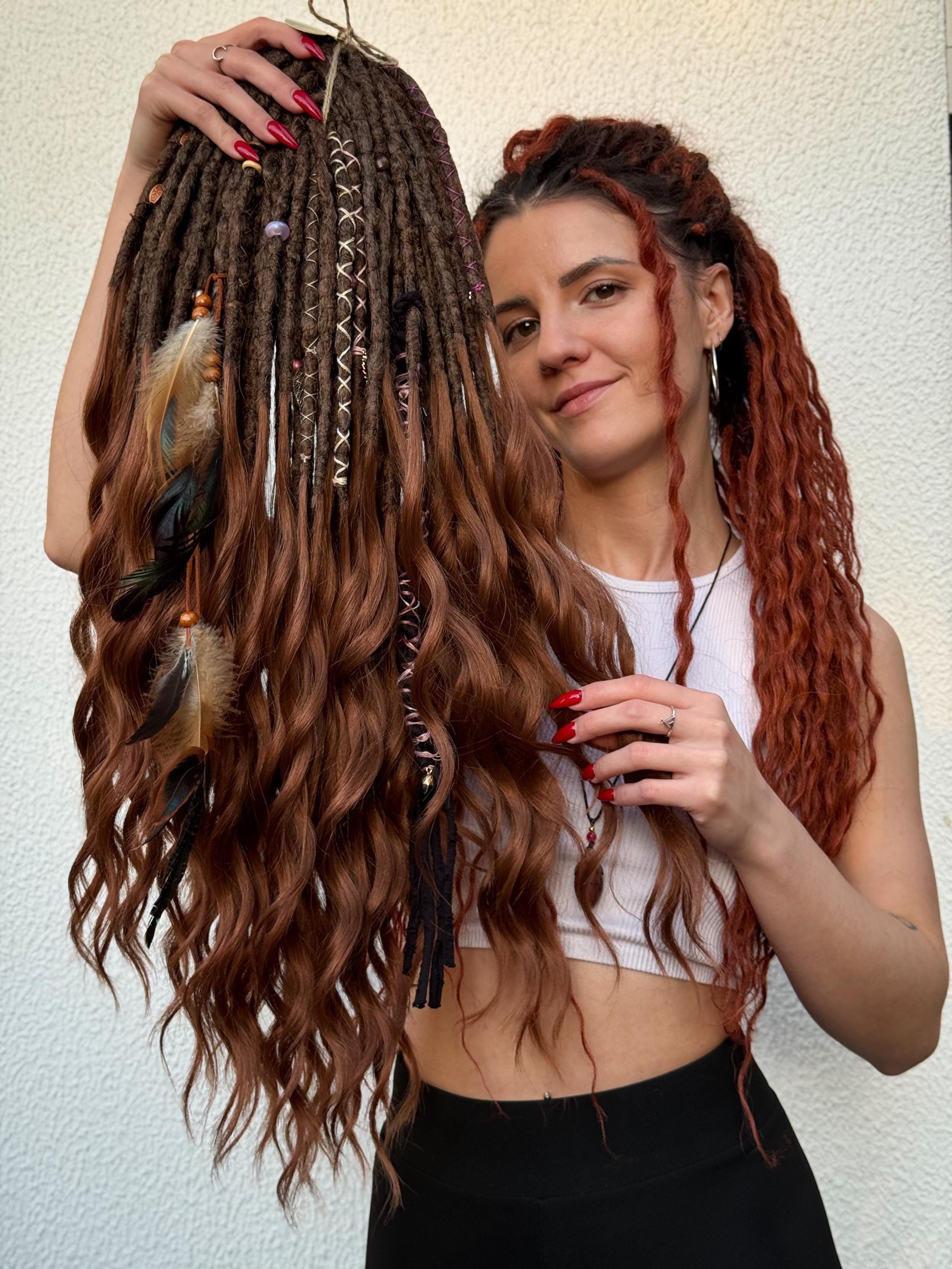 Legends of Autumn Crocheted Synthetic Dreads: Brown & Copper Boho
