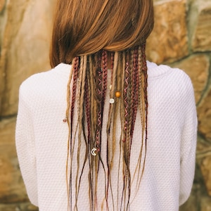 Synthetic dreads,cherry pie set , natural dirty blonde light brown smooth dreadlocks extensions SE or DE dreads with burgundy for  boho hair