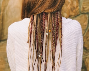 Synthetic dreads,cherry pie set , natural dirty blonde light brown smooth dreadlocks extensions SE or DE dreads with burgundy for  boho hair