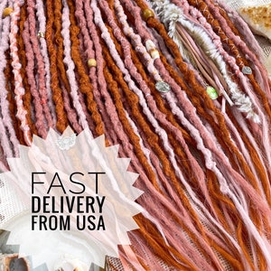 Ready to Ship! Sunshine Set – Synthetic Dreadlocks Extensions – Ombre Ginger, Pastel Pink & Powdery Pink – Boho Festival Hair Accessories