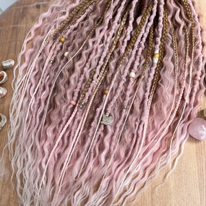 Curly mix,favorite pink,Synthetic Dreads, dready waves, blonde dreadlocks with accessories,pendants,boho hairstyle