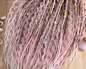 Curly mix,favorite pink,Synthetic Dreads, dready waves, blonde dreadlocks with accessories,pendants,boho hairstyle