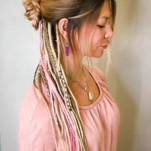 Synthetic dreads, Tenderness set, mix dreadlocks and braids natural blonde and pink smooth dreads extensions boho hairstyle, festival hair