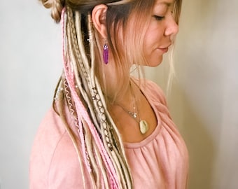 Synthetic dreads, Tenderness set, mix dreadlocks and braids natural blonde and pink smooth dreads extensions boho hairstyle, festival hair