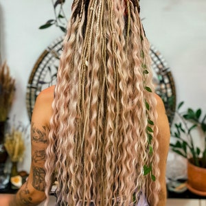 Dreadlocks, rose moon set, Synthetic Dreads and braids, dready waves,pale pink, pinkish blonde ombre with accessories, boho hairstyle
