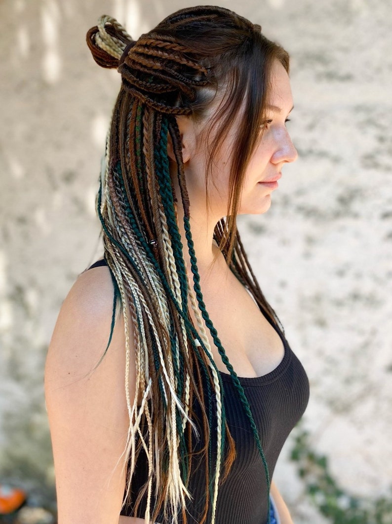 Synthetic dreads, autumn sun set ,natural looking dreadlocks extensions SE or DE smooth dreads and braids with accessories image 6