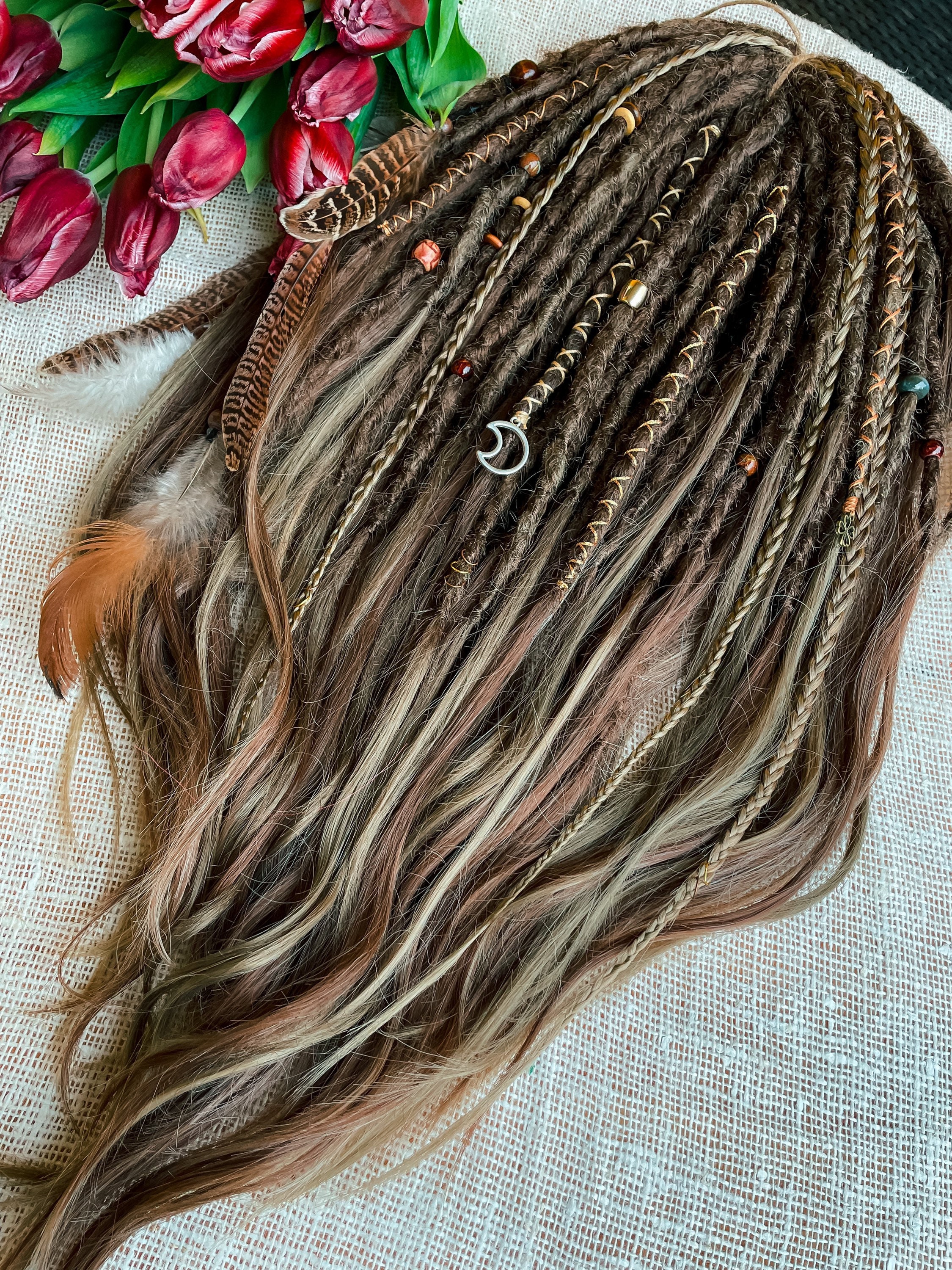 Garden Lover SE or DE Smooth Braids Extensions Synthetic Dreads Partial or  Full Sets Brown Green Mint Dark Green Gold Dreads Rasta 
