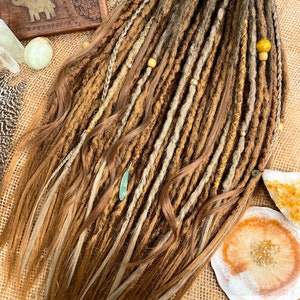 Synthetic dreads, Dreadlocks, Synthetic Crochet Dreads and braids, light brown , copper, ginger dreadstyle with accessories, boho hairstyle image 4