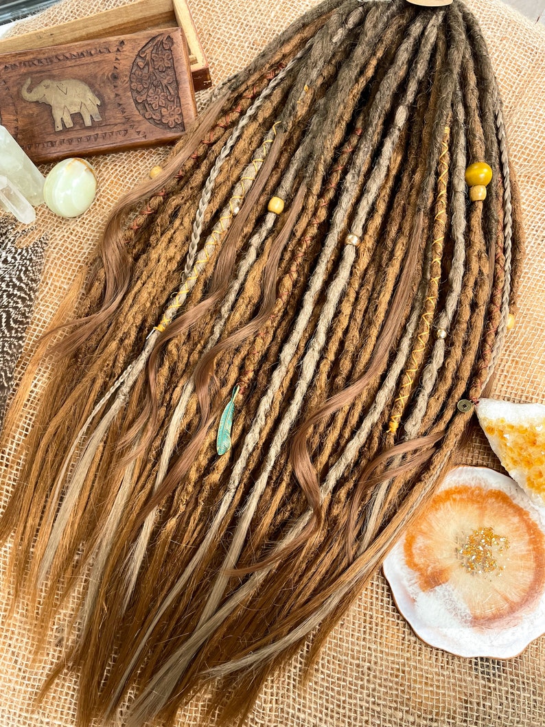 Synthetic dreads, Dreadlocks, Synthetic Crochet Dreads and braids, light brown , copper, ginger dreadstyle with accessories, boho hairstyle image 4