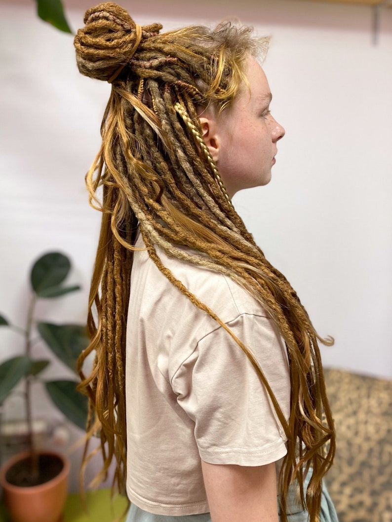 Synthetic dreads, Dreadlocks, Synthetic Crochet Dreads and braids, light brown , copper, ginger dreadstyle with accessories, boho hairstyle image 2