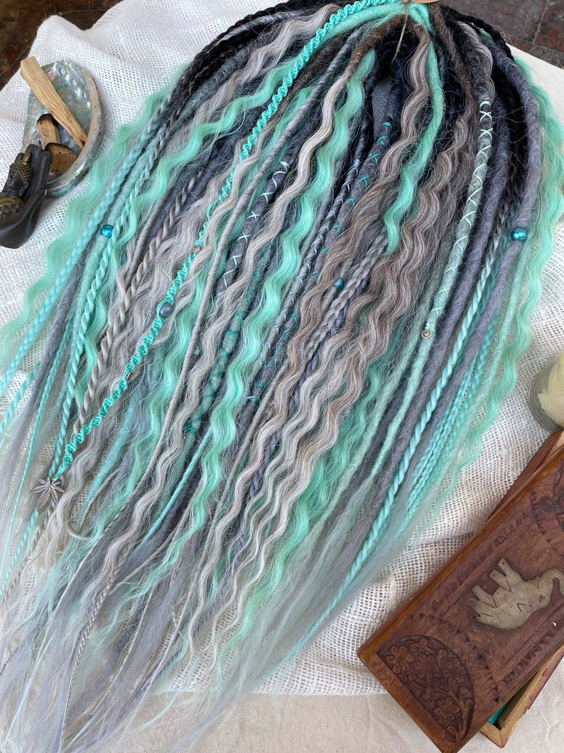 String Dreadlocks Menthol Synthetic Dreadlocks Extensions: Ash Blonde, Grey & Mint Dready ...