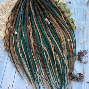 Norwegian Forest Emerald Brown Synthetic Dreads: Braided Dreadlock Extensions with Charms