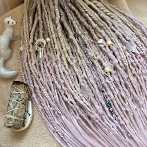 Synthetic Dreads, Rose pеarl set, natural blond and pinkish blond dreadlocks with accessories, colorful dreads, boho hairstyle, bohemian