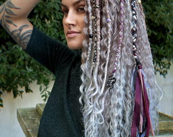 Boho Synthetic Dreadlocks Extensions: Light Copper & Ash Blonde, 50 DE, Festival Hair Style