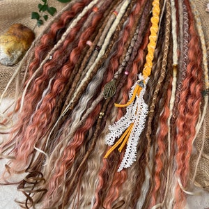 Synthetic Dreads, Forever young set, dready waves, light brown and ginger dreadlocks extensions with accessories, boho style, festival
