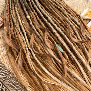 Synthetic dreads, Dreadlocks, Synthetic Crochet Dreads and braids, light brown , copper, ginger dreadstyle with accessories, boho hairstyle image 5