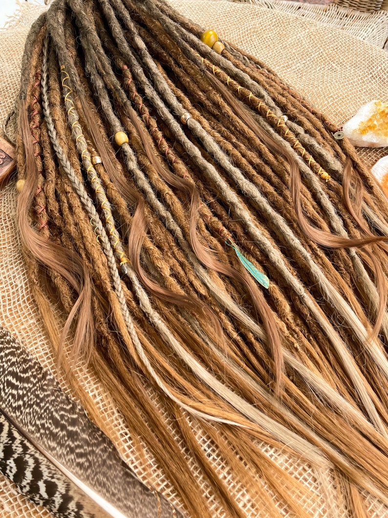 Synthetic dreads, Dreadlocks, Synthetic Crochet Dreads and braids, light brown , copper, ginger dreadstyle with accessories, boho hairstyle image 5