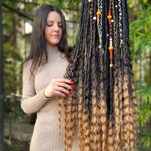 Ready to Ship! Calypso Set – Synthetic Dreadlocks Extensions – Ombre Natural Black & Reddish Dirty Blond – Boho Festival Hair Accessories