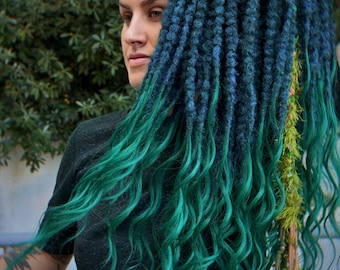 Boho Synthetic Dreadlocks Extensions: Blue & Green, 50 DE, Festival Hair Style