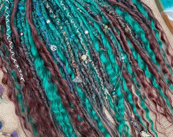 Demeter Boho Synthetic Dreads: Light Brown & Green Hair Extensions