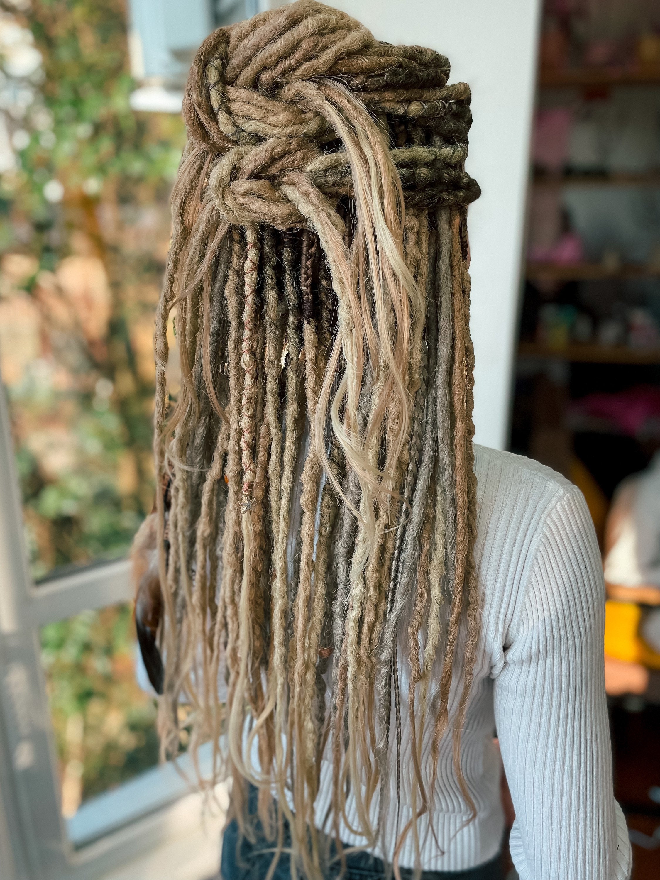 Wavy Synthetic Dreads Synthetic Crochet Dreads Extensions Warm Brown and Sun-Bleached tips. Boho Style Dreads de Dreadlocks Ombre