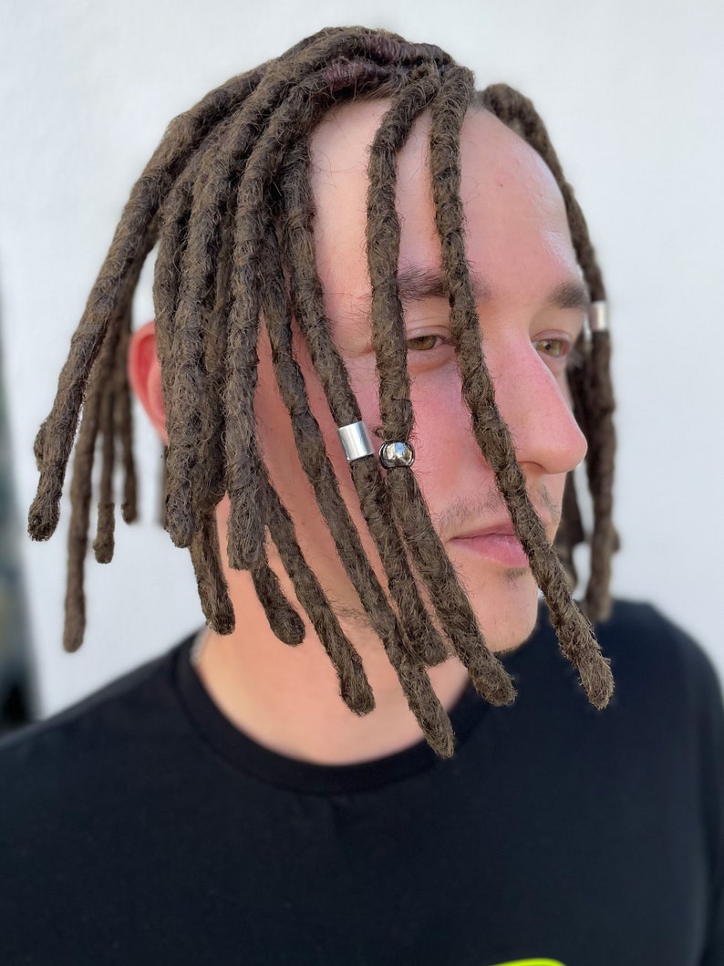 Synthetic dreads, men hairstyle, viking brown set, crochet synthetic dreadlocks extensions natural brown shade, DE or SE dreads with beads image 2