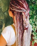 Synthetic dreads,burning man set , ombre wine color and white smooth dreadlocks extensions SE or DE dreads burgundy cherry color product logo