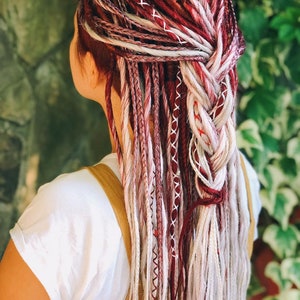 Synthetic dreads,burning man set , ombre wine color and white smooth dreadlocks extensions SE or DE dreads burgundy cherry color image 1