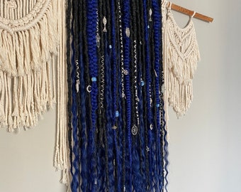 The Night Witch  set of double ended synthetic dreads and braids, boho, natural looking, dready waves, blue and black