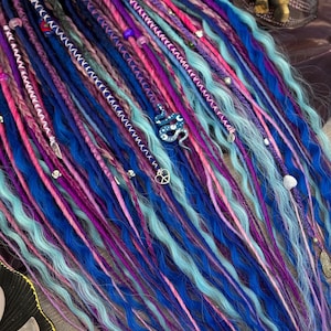 Ready to Ship! Fluorite Set – Synthetic Dreadlocks Extensions – Purple, Hot Pink & Blue – Boho Festival Hair Accessories, Bohemian Style