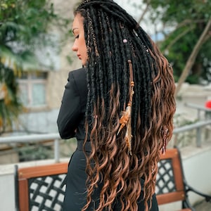 Synthetic Dreads, Juju set, natural black, reddish brown Crocheted dreadlocks extension with long loose ends, with accessories, bohemian