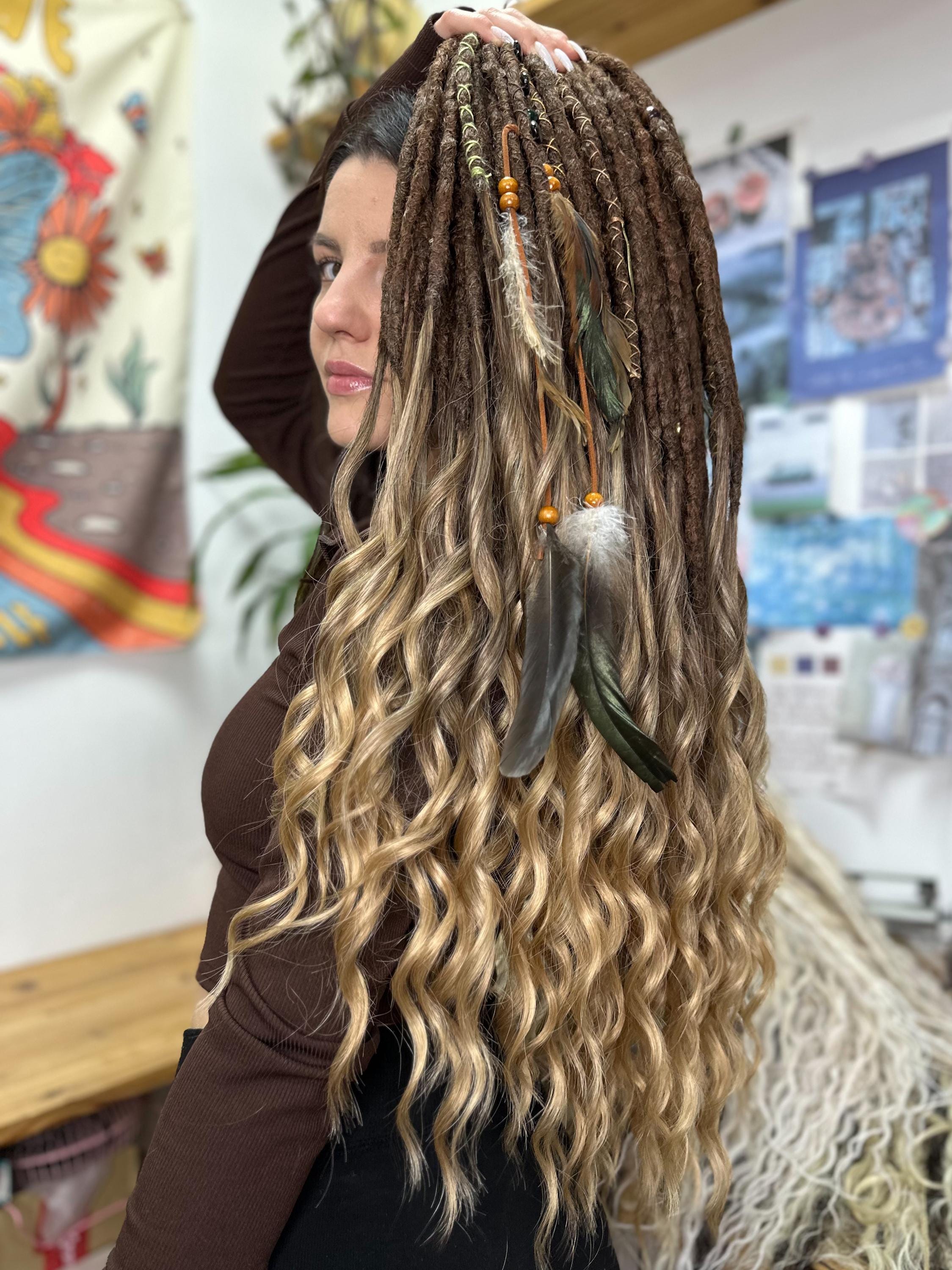 Brown & Blonde Crocheted Synthetic Dreadlocks: Boho Hair  display picture 2