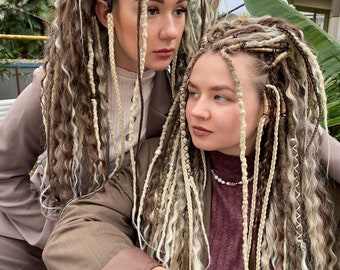Synthetic Dreads,My gypsy sister set, dready waves, natural light brown, natural soft blonde dreadlocks with accessories, pendants,boho hair