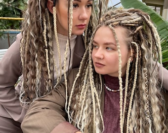 Synthetic Dreads,My gypsy sister set, dready waves, natural light brown, natural soft blonde dreadlocks with accessories, pendants,boho hair