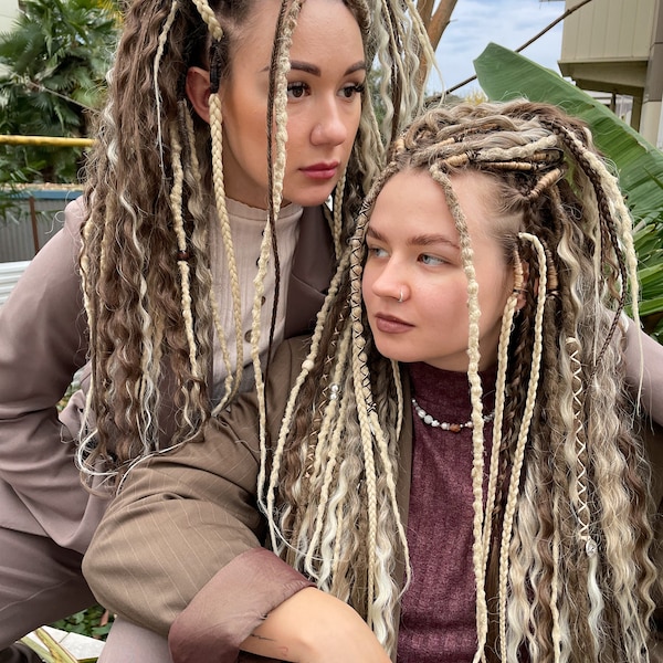 Synthetic Dreads,My gypsy sister set, dready waves, natural light brown, natural soft blonde dreadlocks with accessories, pendants,boho hair