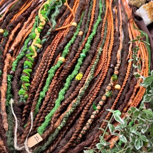 Ready to Ship! Begonia Set – Synthetic Dreadlocks Extensions – Reddish Brown, Copper, Ginger & Green – Boho Festival Hair Accessories