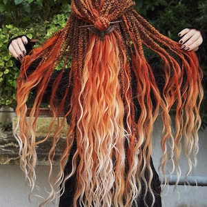 Phoenix Synthetic Dreadlocks Extensions: Ginger Orange White Ombre, Boho Braids