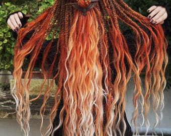 Phoenix Synthetische Dreadlocks Erweiterungen: Ingwer Orange Weiß Ombre, Boho Zöpfe
