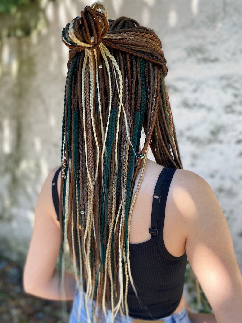 Synthetic dreads, autumn sun set ,natural looking dreadlocks extensions SE or DE smooth dreads and braids with accessories image 1