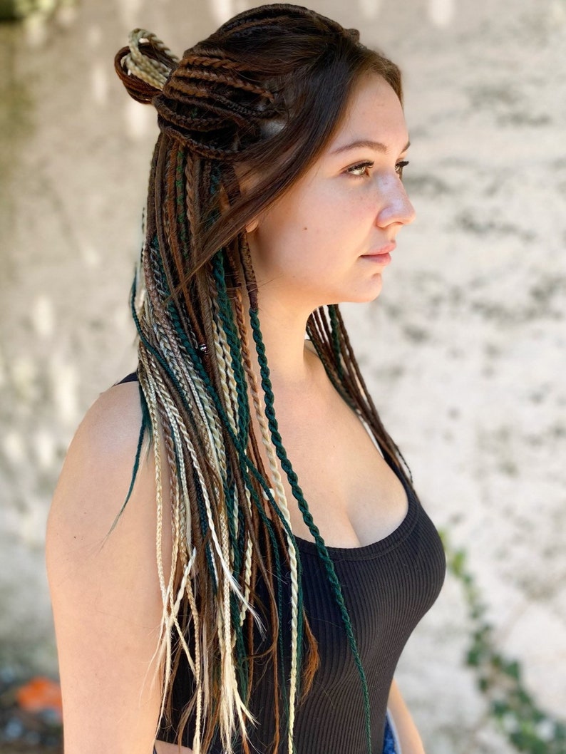 Synthetic dreads, autumn sun set ,natural looking dreadlocks extensions SE or DE smooth dreads and braids with accessories image 5