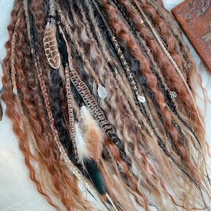 Synthetic dreads, dune set, dready waves , dark and light brown copper, dirty blonde dreadlocks with accessories, pendants, boho style