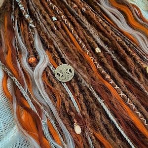 Dreadlocks, Witchy set , Synthetic Crochet Dreads and braids, brown , copper, ginger, ash blonde, gray, with accessories, boho hairstyle