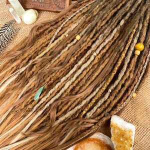 Synthetic dreads, Dreadlocks, Synthetic Crochet Dreads and braids, light brown , copper, ginger dreadstyle with accessories, boho hairstyle image 3